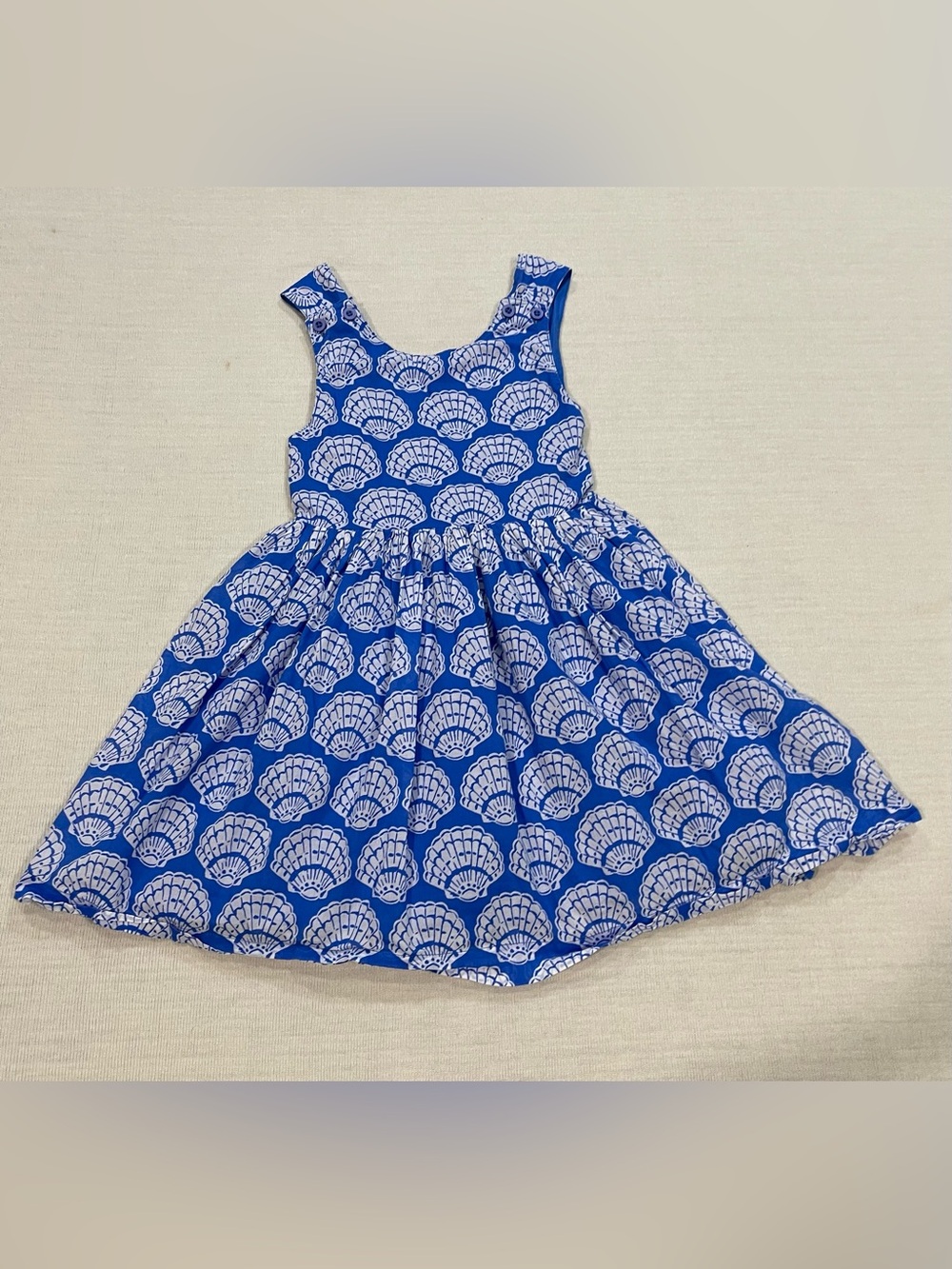 Mini Boden Girls Blue Seashell Cross-Back Summer Dress Size 5-6Y